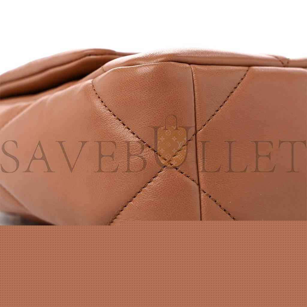 Ch*el master lambskin quilted medium Ch*el 19 flap brown as1160 (26*16*9cm)